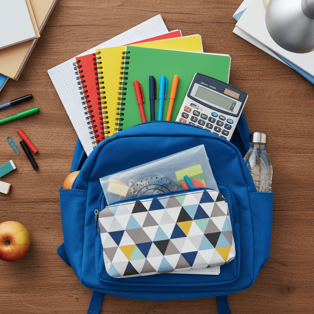 Open backpack with school supplies